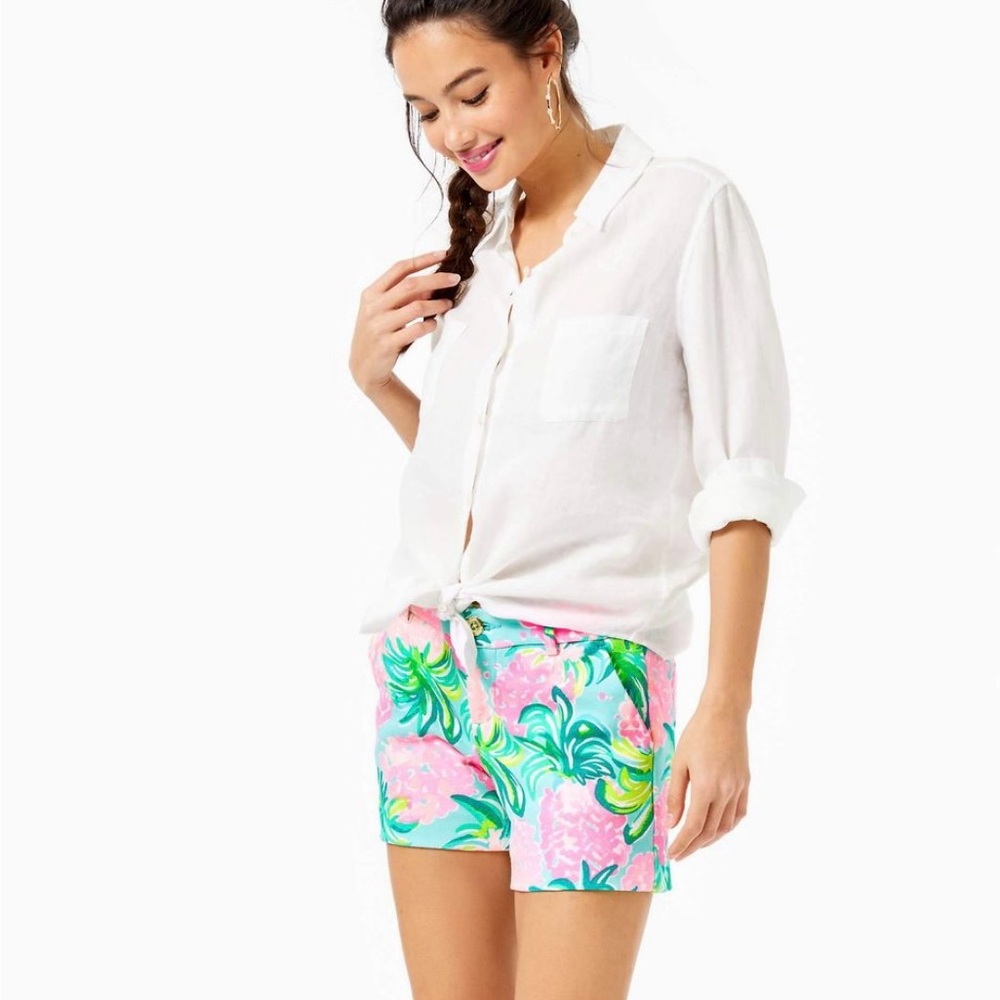 Lilly Pulitzer KNIT CALLAHAN PINEAPPLE SHAKE IBIZA BLUE SHORTS size 00
